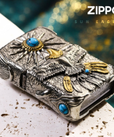 فندک بنزینی Custom Zippo (طرح عقاب 540 درجه با نگین فیروزه ای)