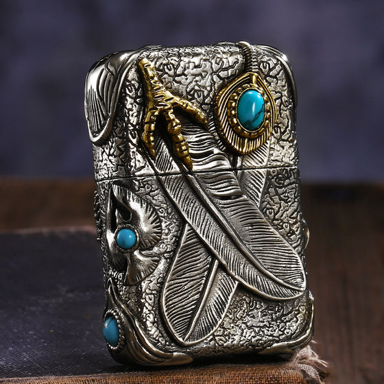 فندک بنزینی Custom Zippo (طرح عقاب 540 درجه با نگین فیروزه ای) - Image 5