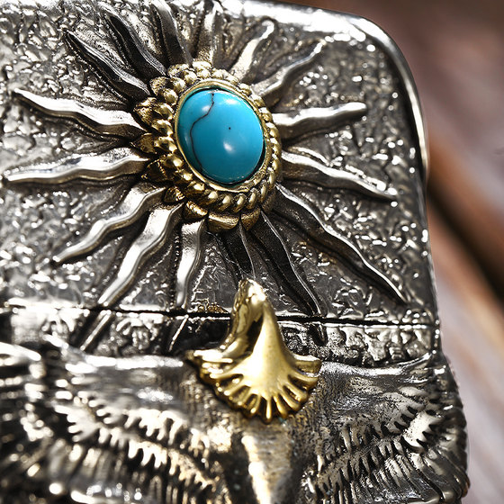 فندک بنزینی Custom Zippo (طرح عقاب 540 درجه با نگین فیروزه ای) - Image 6