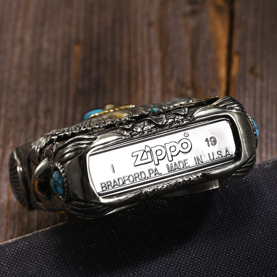 فندک بنزینی Custom Zippo (طرح عقاب 540 درجه با نگین فیروزه ای) - Image 2