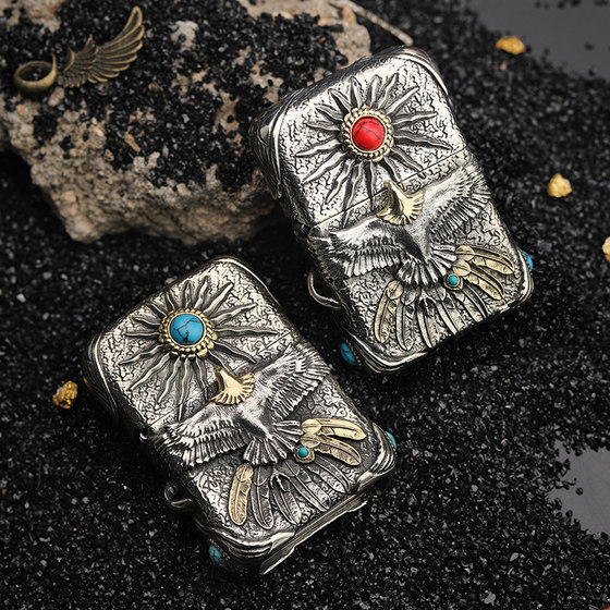 فندک بنزینی Custom Zippo (طرح عقاب 540 درجه با نگین فیروزه ای) - Image 3