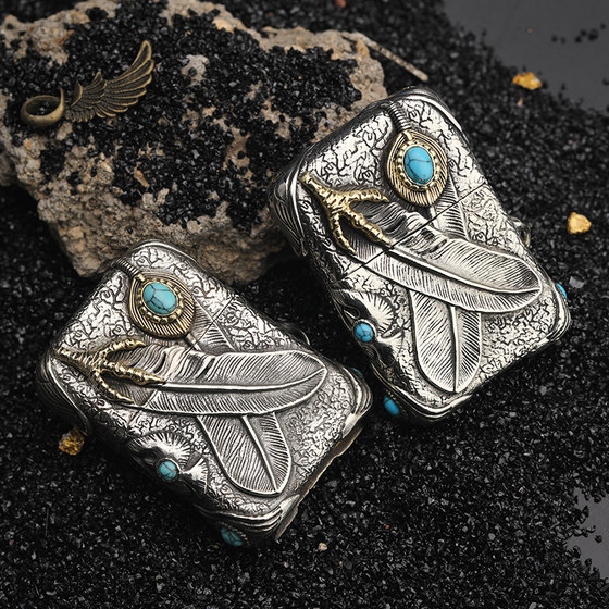 فندک بنزینی Custom Zippo (طرح عقاب 540 درجه با نگین فیروزه ای) - Image 4