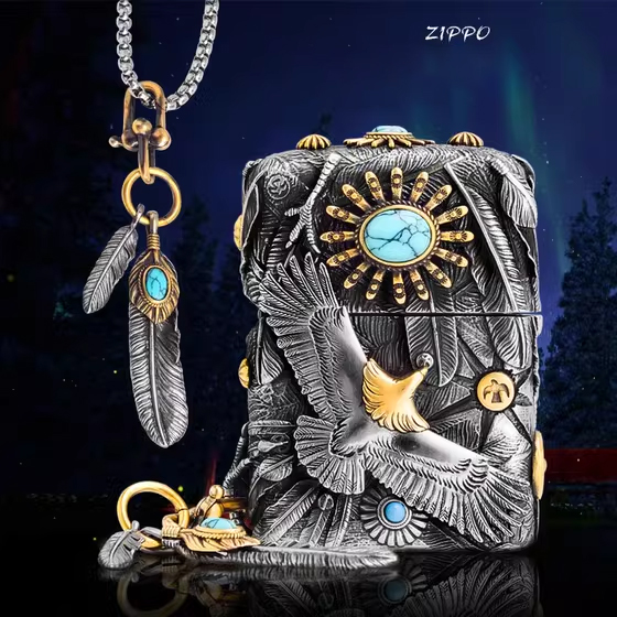 فندک_بنزینی_Custom_Zippo_طراحی_540_درجه_عقاب_به_همراه_بند_آویز_print42o.ir