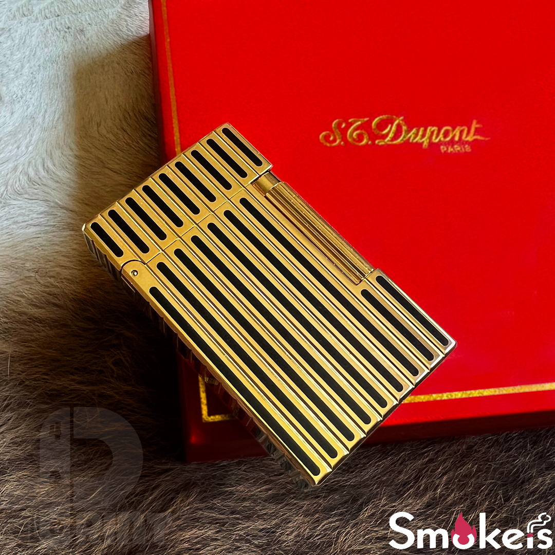 فندک_گازی_برند_S.TDupont _مشکی_طلایی_راه_راه_print42o.ir_ 01