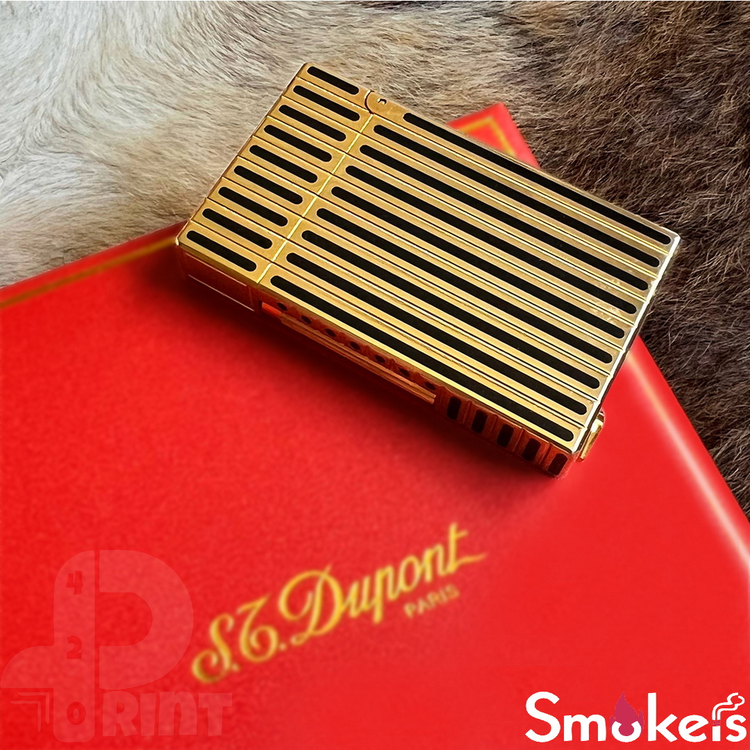 فندک_گازی_برند_S.TDupont _مشکی_طلایی_راه_راه_print42o.ir_ 02