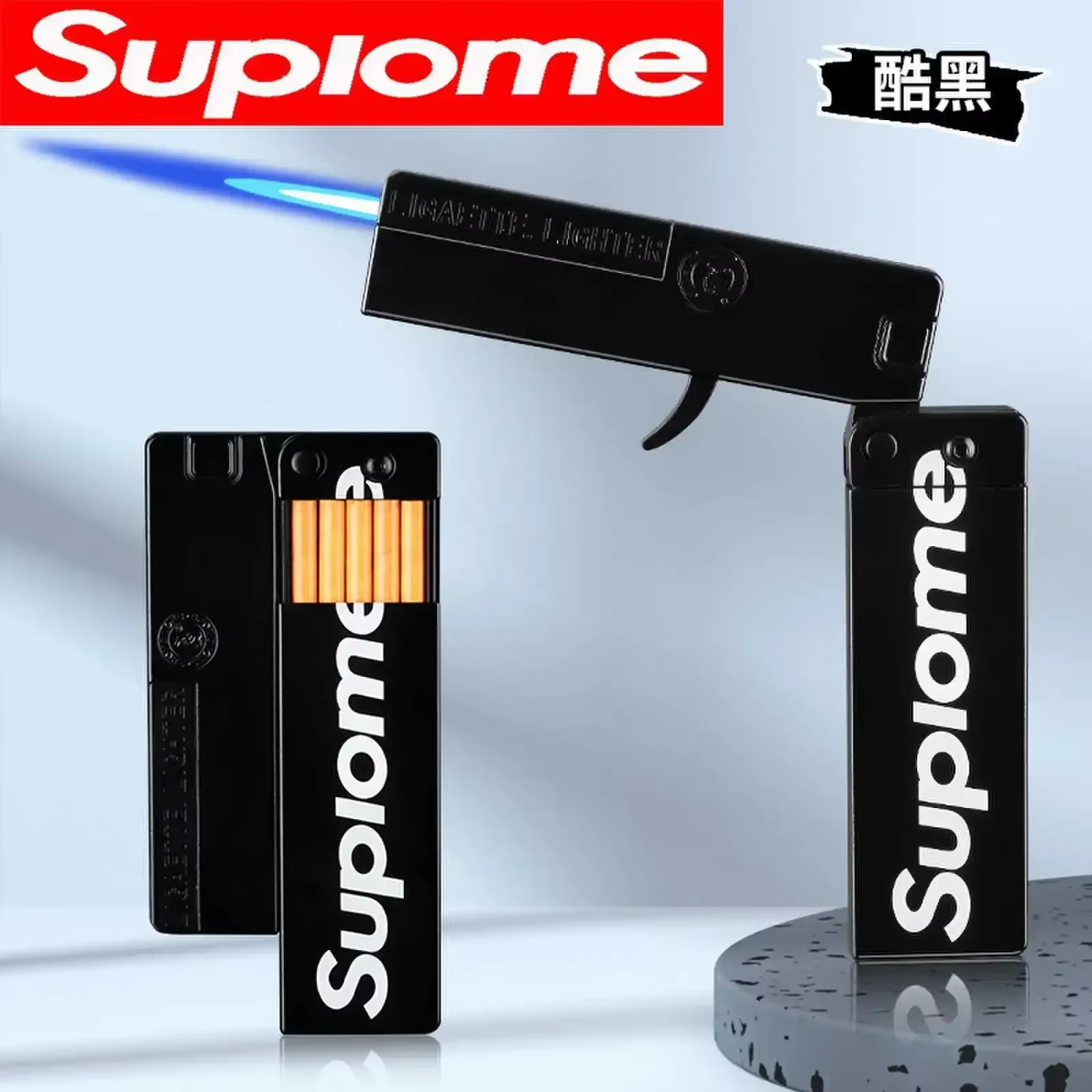 فندک گازی اتمی طرح اسلحه Supreme ( به همراه جعبه سیگار) - Image 5