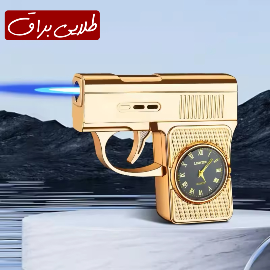 فندک گازی تک شعله اتمی طرح اسلحه ساعت دار اورجینال - Image 9