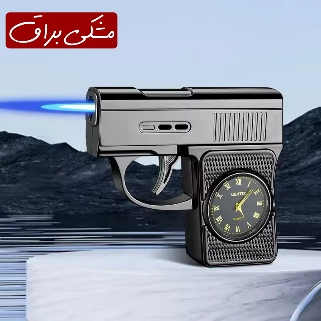 فندک گازی تک شعله اتمی طرح اسلحه ساعت دار اورجینال - Image 10
